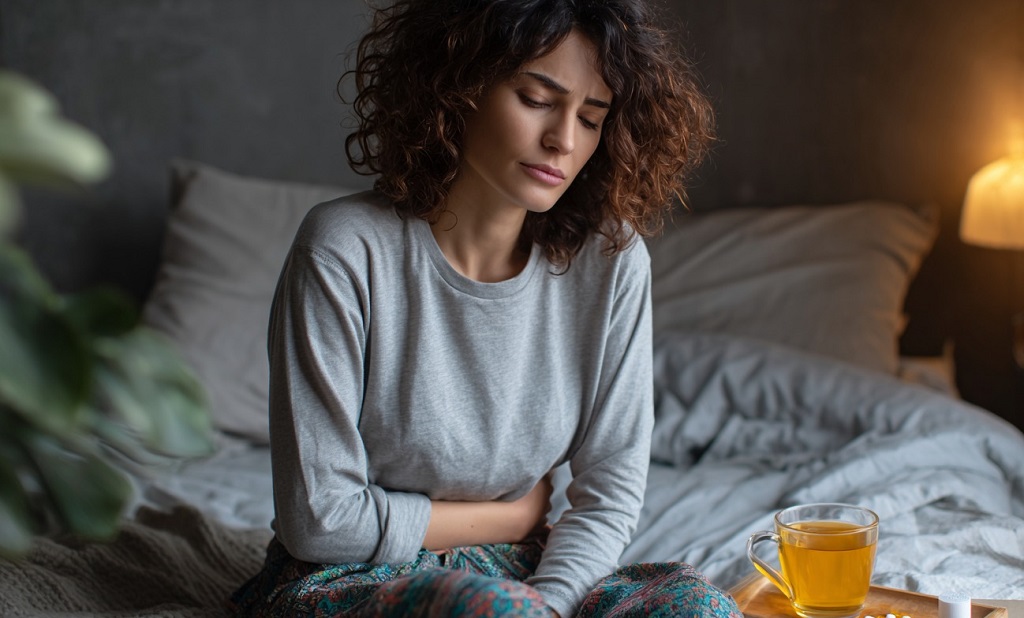 Devojka se drži za stomak usled bolova