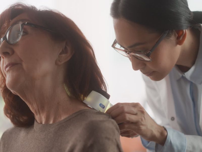 starija žena kod dermatologa na pregledu