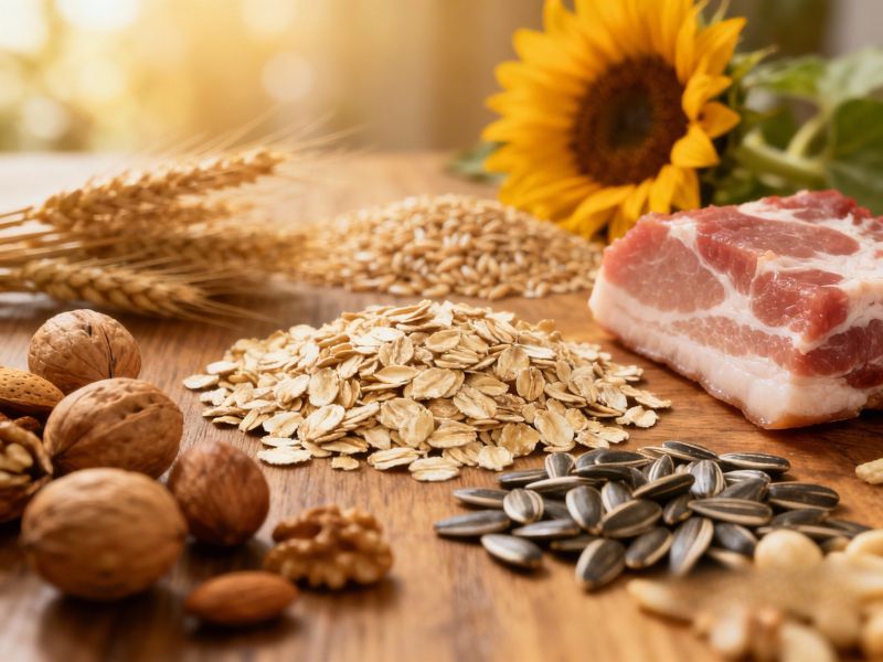 orasi suncokret semenke ovsene pahuljice slanna žitarice na drvenoj pozadini