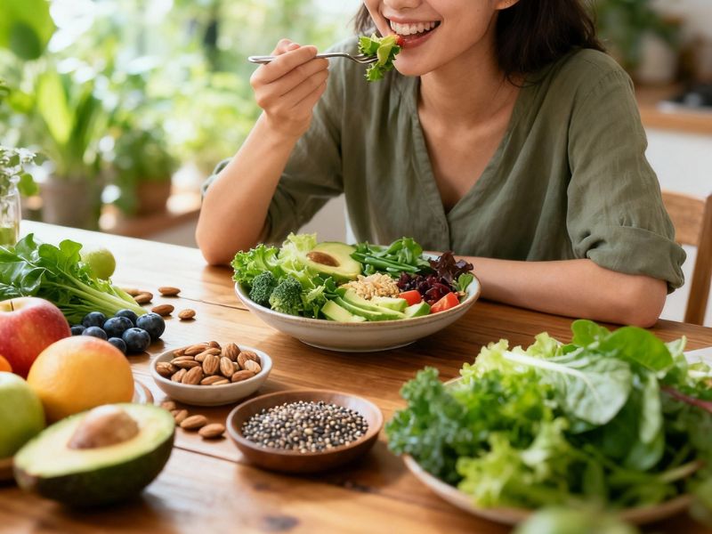 devojka jede hranu koja čisti organizam