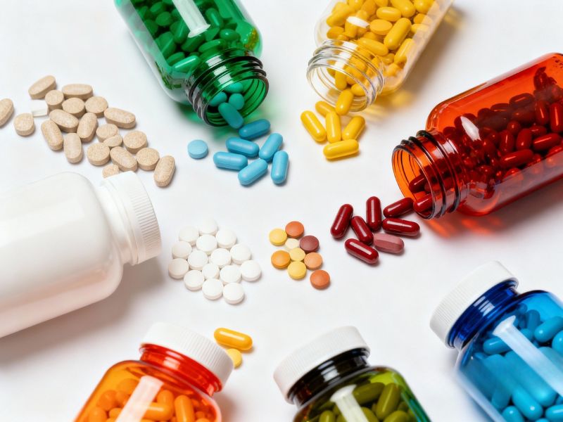 7 kutija punih tableta rasutih po stolu